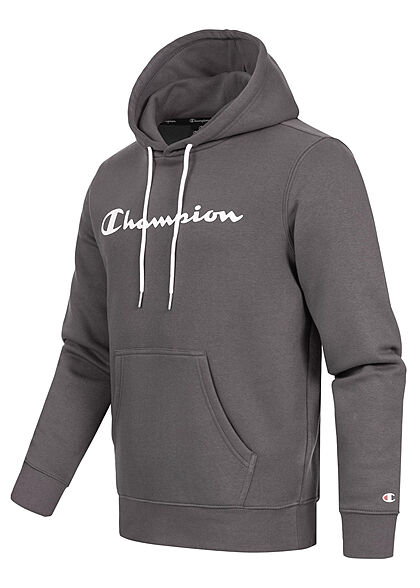 Champion Herren Basic Hoodie aus Baumwollfrottee mit Kapuze Kängurutasche dunkel grau