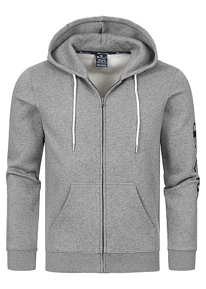 Champion Herren Zip-Hoodie mit Kapuze 2-Pockets Logo Schriftzug seitl. grau melange