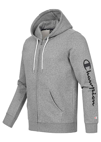 Champion Herren Zip-Hoodie mit Kapuze 2-Pockets Logo Schriftzug seitl. grau melange