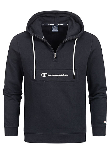 Champion Heren Hoodie met halve rits voorvak en logoprint zwart