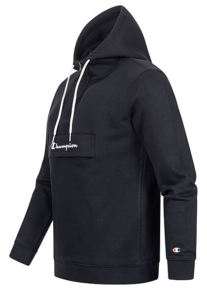 Champion Heren Hoodie met halve rits voorvak en logoprint zwart