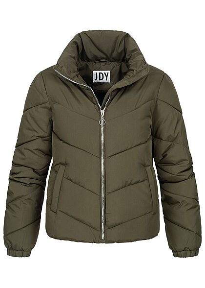 JDY by ONLY Damen kurze Steppjacke mit Stehkragen 2-Pockets forest night oliv
