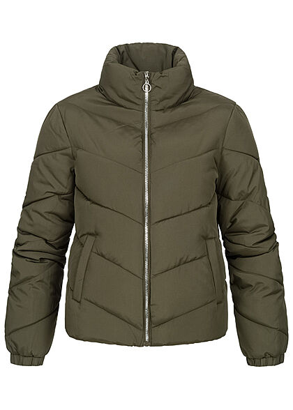 JDY by ONLY Damen kurze Steppjacke mit Stehkragen 2-Pockets forest night oliv
