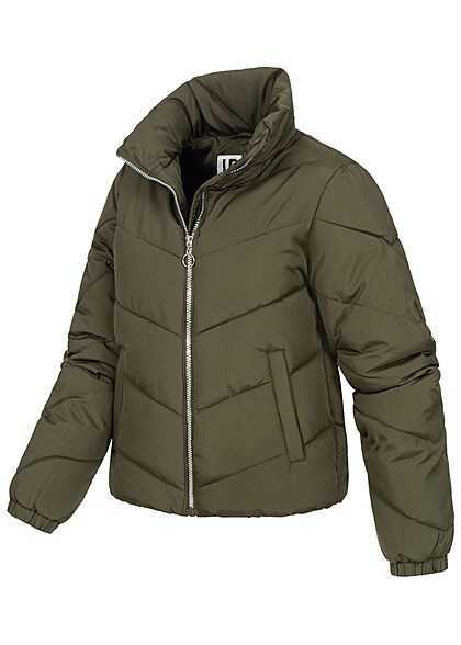 JDY by ONLY Damen kurze Steppjacke mit Stehkragen 2-Pockets forest night oliv
