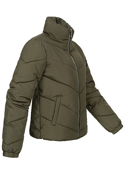 JDY by ONLY Damen kurze Steppjacke mit Stehkragen 2-Pockets forest night oliv