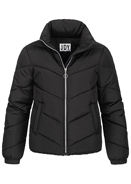 JDY by ONLY Damen kurze Steppjacke mit Stehkragen 2-Pockets schwarz