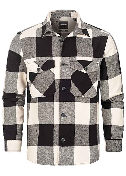 ONLY & SONS Herren NOOS Karohemd mit Knopfleiste 2 Brusttaschen schwarz beige