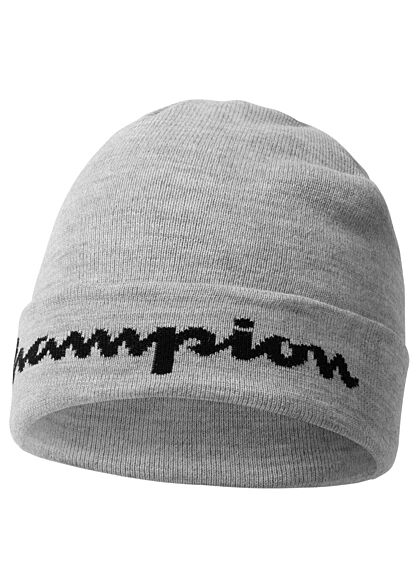 Champion Basic Knit Beanie big Logo Patch lichtgrijs
