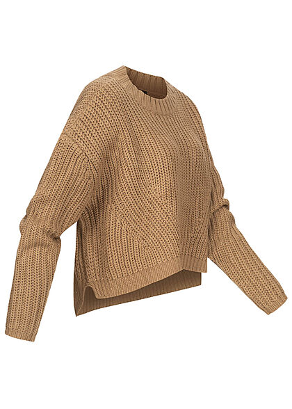 Urban Classics Damen Oversized Grobstrickpullover Sweater Vokuhila taupe grau braun