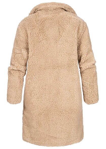 Urban Classics Dames Oversized Teddyfell Coatigan met 2 Ritszakken zandbeige