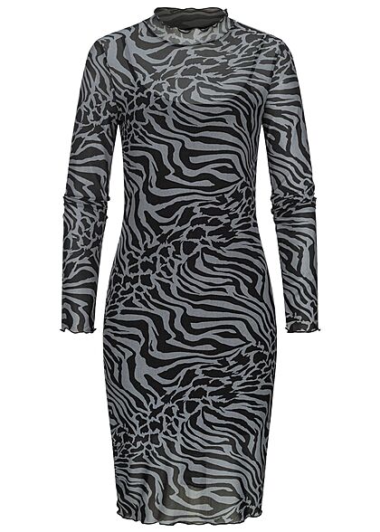 Urban Classics Damen 2in1 Mesh Kleid mit Animal Print Frilldetails asphalt grau - Art.-Nr.: 21090091