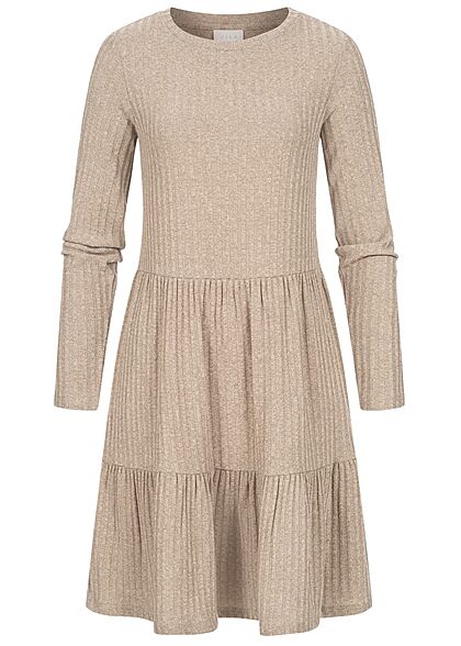 VILA Damen NOOS Ribbed Stufen Strickkleid fungi braun