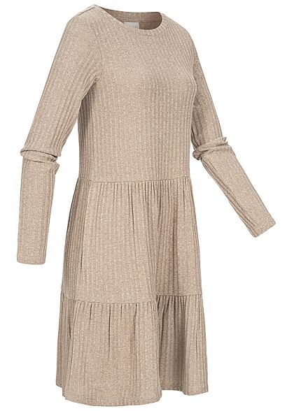 VILA Damen NOOS Ribbed Stufen Strickkleid fungi braun