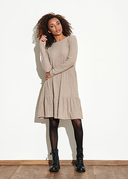 VILA Damen NOOS Ribbed Stufen Strickkleid fungi braun