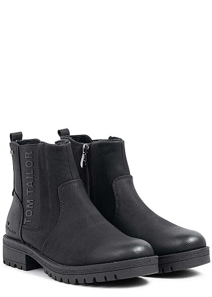 Tom Tailor Damen Schuh Worker Boots Stiefelette Kunstleder Zipper schwarz