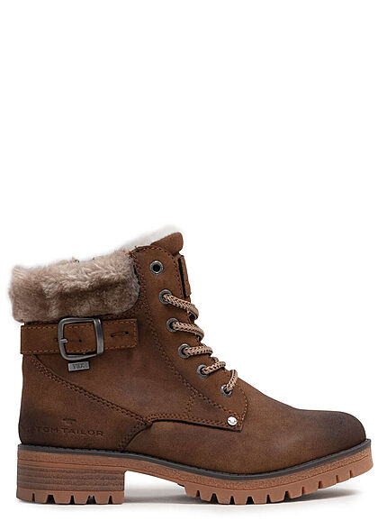 Tom Tailor Dames Winterlaarzen met veters en gesp bruin