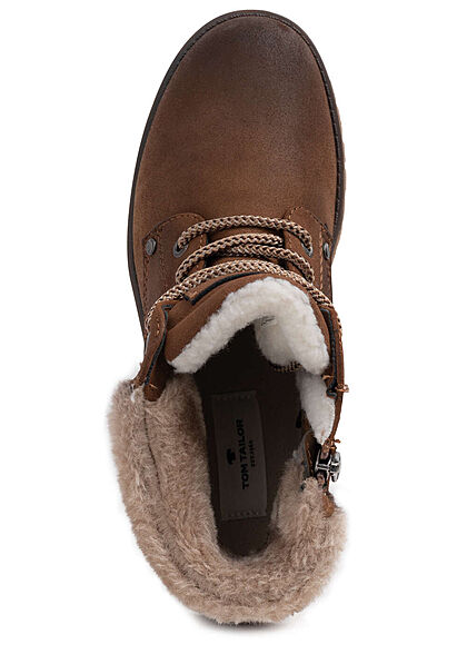 Tom Tailor Dames Winterlaarzen met veters en gesp bruin
