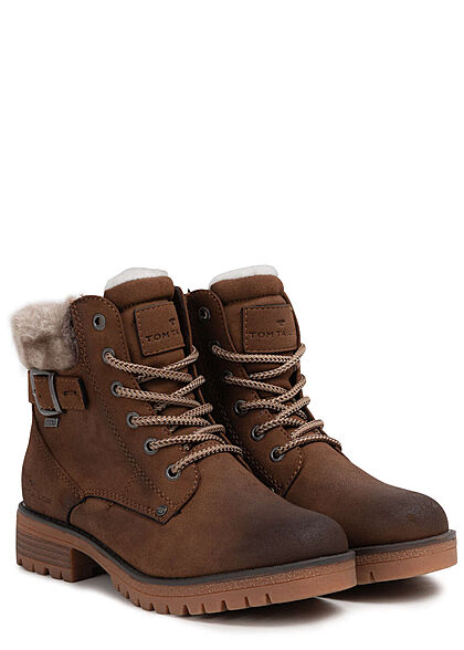 Tom Tailor Dames Winterlaarzen met veters en gesp bruin