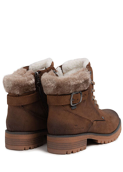 Tom Tailor Dames Winterlaarzen met veters en gesp bruin