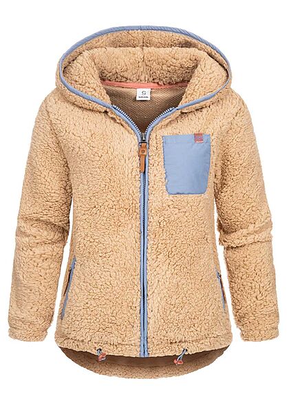 Sublevel Dames Fleece Zip Hoodie met 3 zakken beige