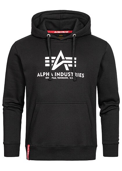 Alpha Industries Heren Hoodie met Kangaroo-Pocket Logo Print zwart