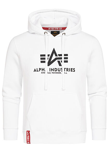 Alpha Industries Herren Hoodie Kängurutasche Kapuze Logo Print weiss