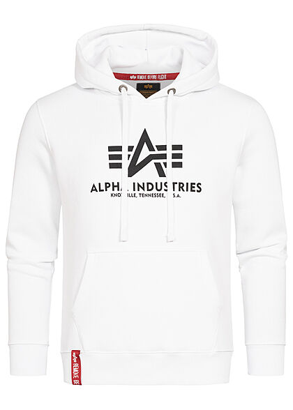 Alpha Industries Herren Hoodie Kngurutasche Kapuze Logo Print weiss