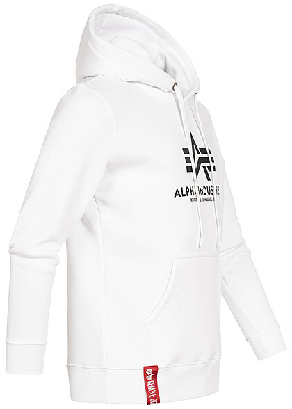 Alpha Industries Herren Hoodie Kängurutasche Kapuze Logo Print weiss