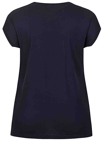 ONLY Carmakoma Damen NOOS Viskose T-Shirt Materialmix Spitze oben night sky blau