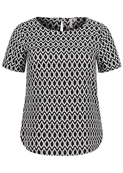 ONLY Carmakoma Damen NOOS Strucktur Blusen Shirt Grafik Zirkel Print schwarz weiss