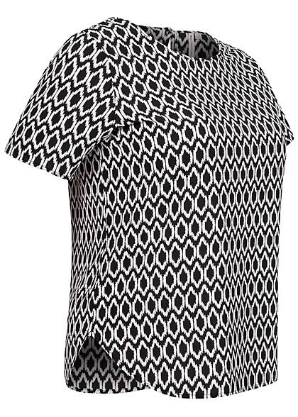 ONLY Carmakoma Damen NOOS Strucktur Blusen Shirt Grafik Zirkel Print schwarz weiss