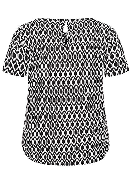 ONLY Carmakoma Damen NOOS Strucktur Blusen Shirt Grafik Zirkel Print schwarz weiss