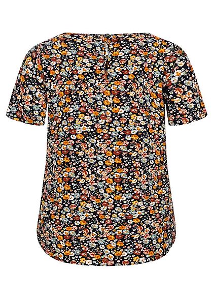 ONLY Carmakoma Damen NOOS Struktur Blusen Shirt Floraler Print night sky  multicolor