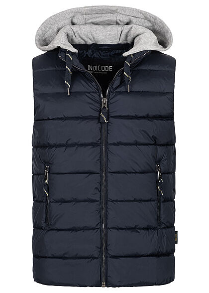 Indicode Herren warme Weste mit abnehmb. Kapuze 2-Pockets navy blau grau
