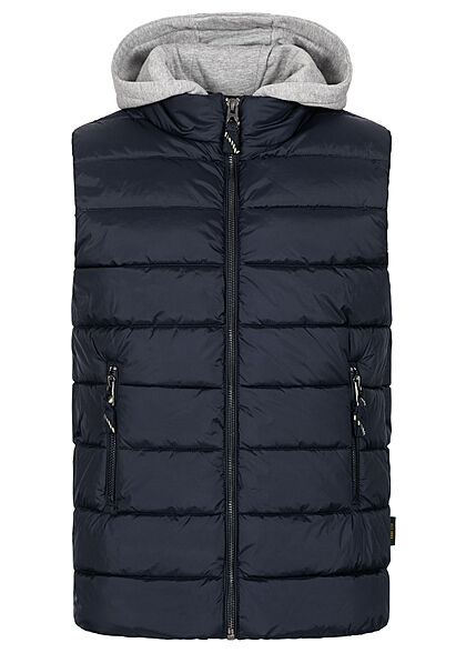 Indicode Herren warme Weste mit abnehmb. Kapuze 2-Pockets navy blau grau