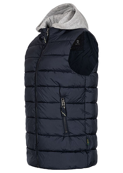 Indicode Herren warme Weste mit abnehmb. Kapuze 2-Pockets navy blau grau