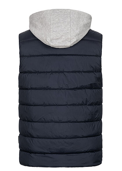 Indicode Herren warme Weste mit abnehmb. Kapuze 2-Pockets navy blau grau