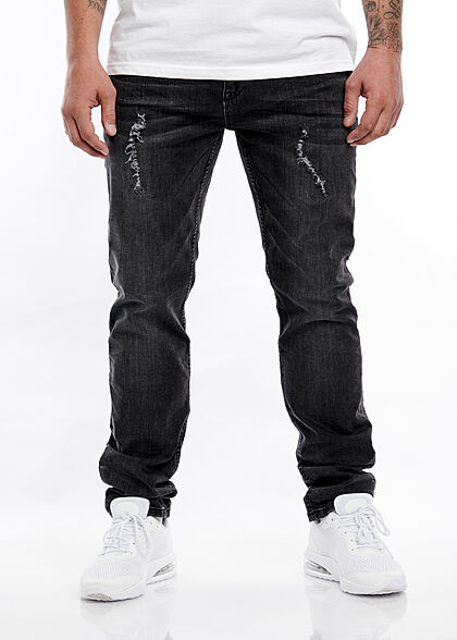 Hailys Herren Slim Fit Jeans Hose 5-Pockets mit Kordel am Hosenbund schwarz denim