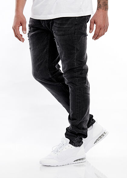 Hailys Herren Slim Fit Jeans Hose 5-Pockets mit Kordel am Hosenbund schwarz denim