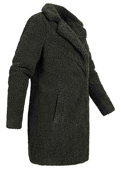 Noisy May Damen NOOS Teddyfell Mantel Jacke 2-Pockets mit Stehkragen rosin grn