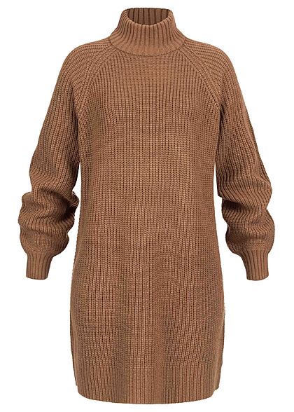 Noisy May Damen NOOS High-Neck Mini Strickkleid mit Ballonärm partridge dunkel braun