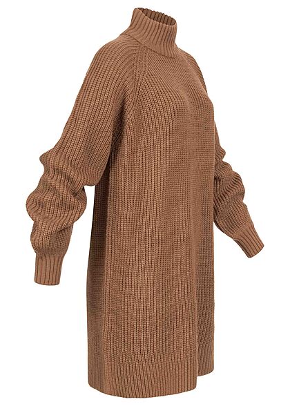 Noisy May Damen NOOS High-Neck Mini Strickkleid mit Ballonärm partridge dunkel braun