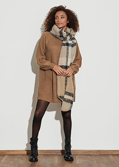 Noisy May Damen NOOS High-Neck Mini Strickkleid mit Ballonärm partridge dunkel braun