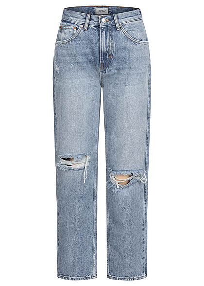 ONLY Damen NOOS Oversized High-Waist Jeans 5-Pockets Heavy Destroy medium blau