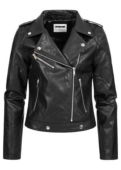Noisy May Damen NOOS  Biker Jacke in Lederoptik 2-Pockets mit Zipper schwarz - Art.-Nr.: 21092075