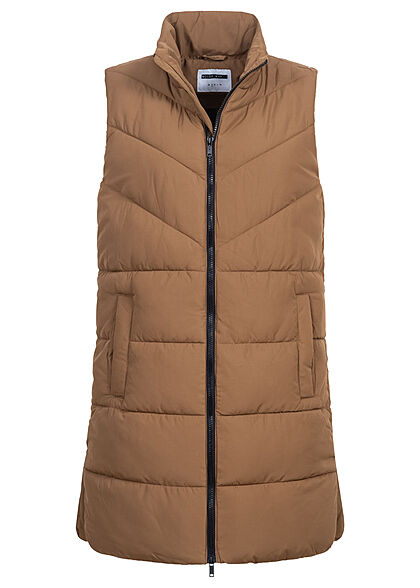 Noisy May Dames NOOS Gewatteerd vest met hoge hals en 2 zakken bruin