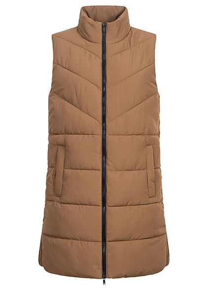Noisy May Dames NOOS Gewatteerd vest met hoge hals en 2 zakken bruin