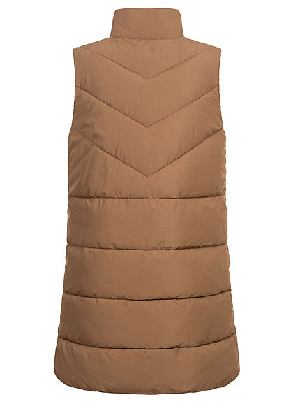 Noisy May Dames NOOS Gewatteerd vest met hoge hals en 2 zakken bruin
