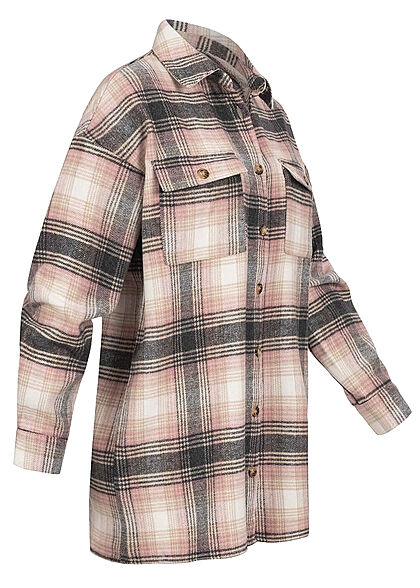 Noisy May Dames NOOS oversized Shacket Jacket geruit patroon wit roze