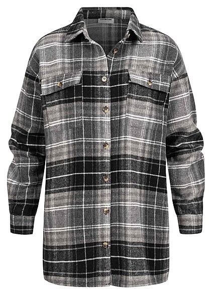 Noisy May Dames NOOS oversized Shacket Jacket geruit patroon grijs wit - Art.-Nr.: 21092105